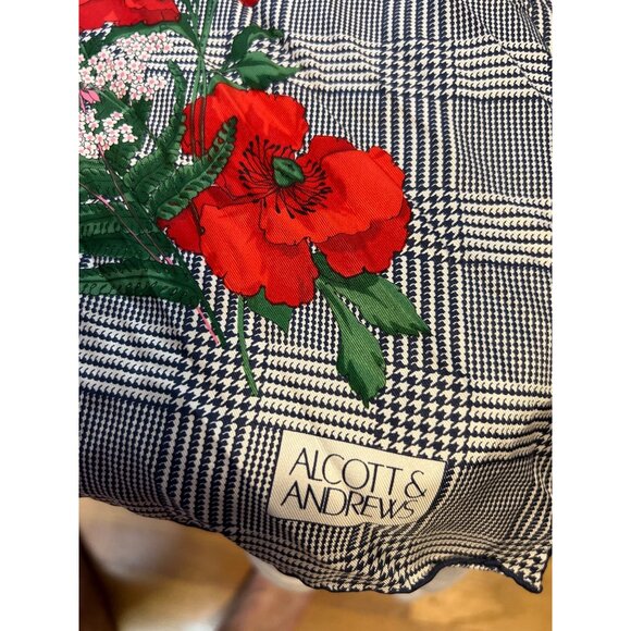 Alcott & Andrews Silk Scarf Made in Italy NEW NOS Vintage Floral Houndstooth - Picture 2 of 6